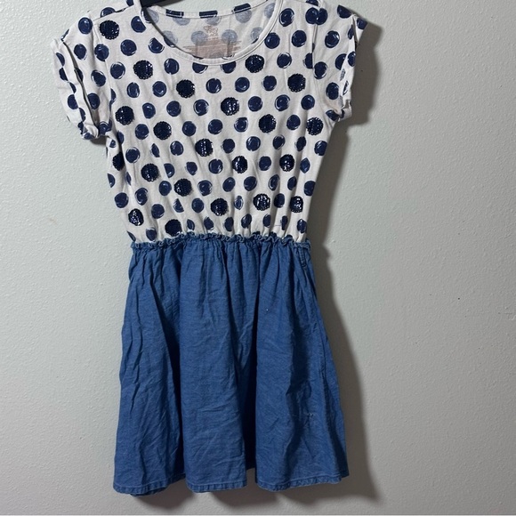 Children’s Place Girls Denim‎ Polka Dot blue/White Dress Size L(10/12) - Picture 3 of 9